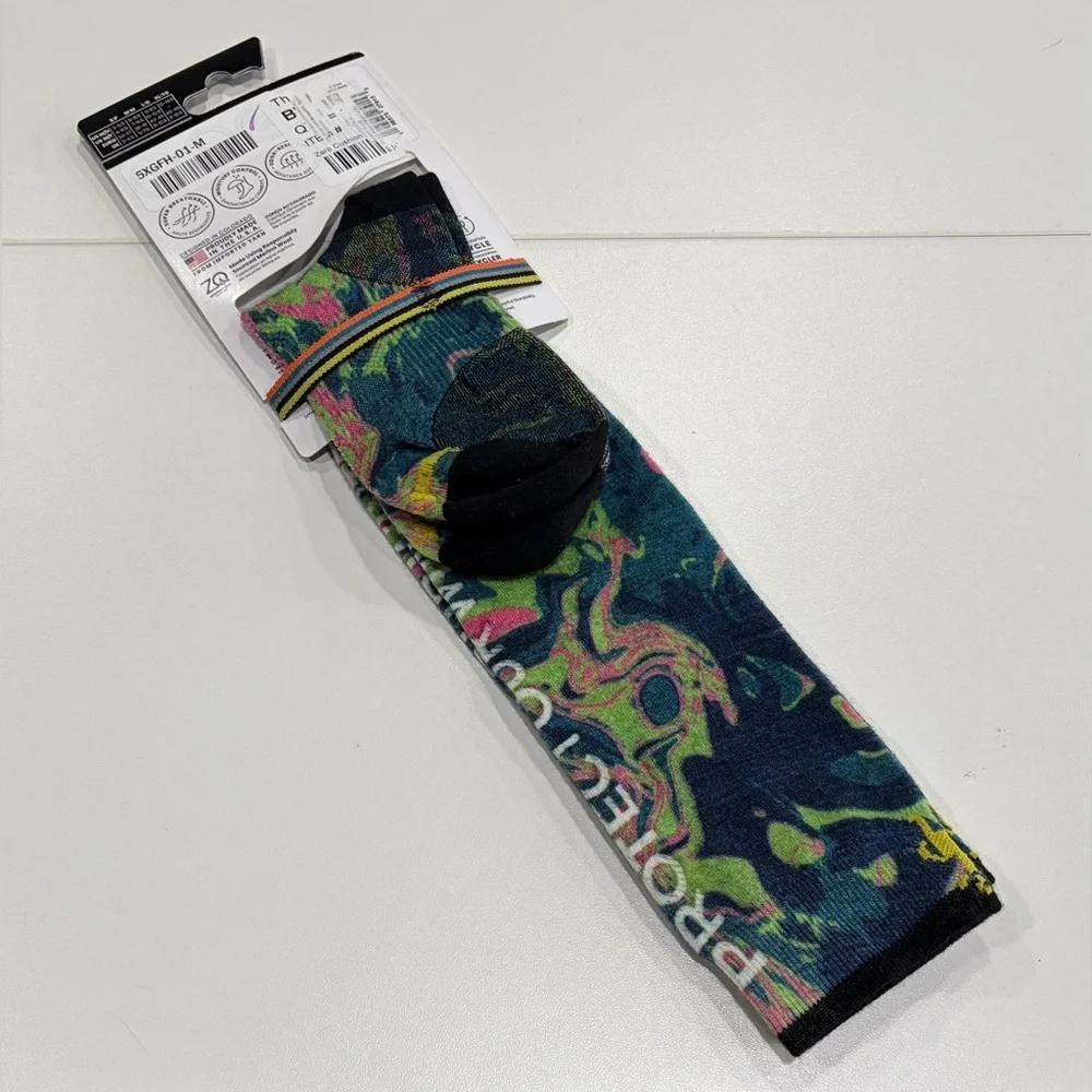SmartWool Men’s Medium Zero Cushion Pow Print Ski Socks Blue NWT Over the Calf